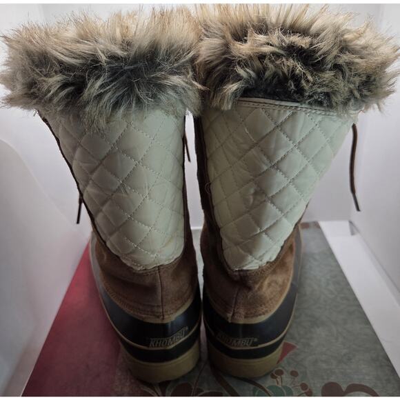 KHOMBU Nordic 2 Snow Boots Womens Size 10 Brown Suede Rubber Winter Faux Fur - Picture 3 of 13